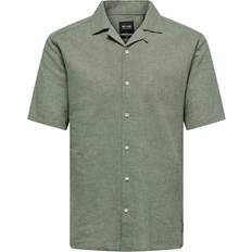 Hør Skjorter Only & Sons Caiden Slim Fit Resort Collar Shirt - Green/Swamp