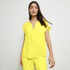 Dame - Gul - Polyester Bluser Taifun V Neck Blouse With Short Sleeves Lemon