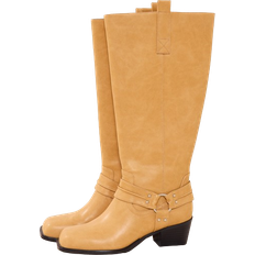 PrettyLittleThing Beige Sko PrettyLittleThing Camel Pu Square Toe Buckle Detail Knee High Boots - Butterscotch
