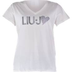 Liu Jo L T-shirts & Toppe Liu Jo Collection T-Shirt Damen Baumwolle V-Ausschnitt, ecru
