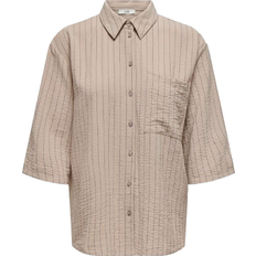 Only Stribede Overdele Only Divya Striped Oversized Shirt - White/Beige