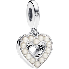 Pandora Perler - Sølv Smykker Pandora Heart Double Dangle Charm - Silver/Pearls/Transparent