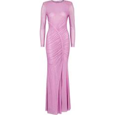 Lange kjoler - Pink - Stretch Self-Portrait Rhinestone Mesh Maxi Dress - Pink