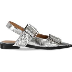 38 - Dame - Sølv Lave sko Ganni Metallic Feminine Buckle Ballerinas Shoes in Silver Responsible Women's