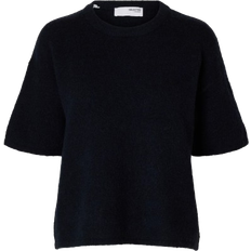10 - Blå - L Overdele Selected Maline Liliana Short Sleeve Knit Top - Dark Sapphire