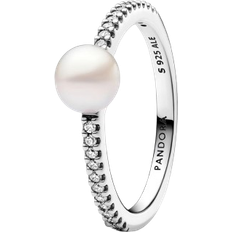 Pandora Perler - Sølv Ringe Pandora Treated Pavé Ring - Silver/Pearl/Transparent