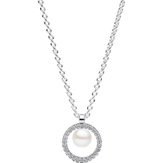 Pandora Perler - Sølv Halskæder Pandora Treated Freshwater Cultured & Pavé Collier Necklace - Silver/Transparent/Pearl