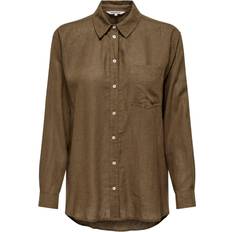 36 - Dame - XL Overdele Only Tokyo Plain Linen Blend Shirt - Brown/Cub