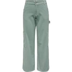 Dame - Grøn - XXL Bukser JdY Zizzy High Waist Wide Legs Pants - Grey/Chinoise Green