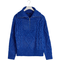 Gina Tricot Sweatere Gina Tricot Knitted Zip Sweater - Cobalt Blue