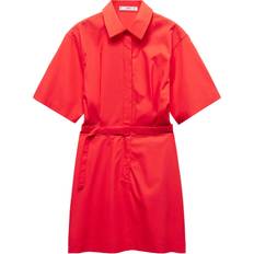 Mango Dame - Orange Tøj Mango Belt Shirt Dress Kvinde Korte Kjoler hos Magasin Bright Red