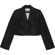 Ganni Polyester Blazere Ganni Boucle Jacquard Suiting Cropped Blazer Blazer Black