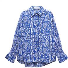 XXS Bluser Mango Ruched Sleeve Shirt Kvinde Skjorter hos Magasin Blue