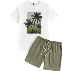 48 - Kort ærme Jumpsuits & Overalls Shein Manfinity Chillmode Men Tropical Print Tee & Drawstring Waist Shorts