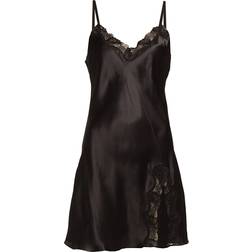 Lady Avenue Pure Silk Slip With Lace Nightgown - Black