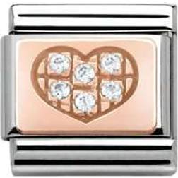 Nomination Composable Classic Link Heart Charm - Silver/Rose Gold/White