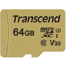 Transcend 500S microSDXC Class 10 UHS-I U3 V30 95/60MB/s 64GB +Adapter