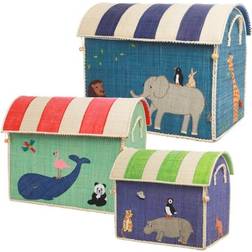 Rice Raffia Toy Baskets With Animal Theme Save 3-pack