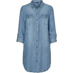Vero Moda Shirt Midi Kjole - Blue/Light Blue Denim