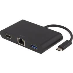 Deltaco USB C-HDMI/USB A/RJ45/USB A M-F Adapter