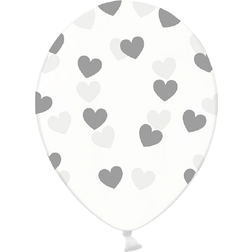 PartyDeco Latex Ballons Hearts Transparent/Silver 6-pack