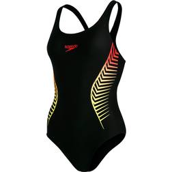 Speedo Placement Muscleback Swimsuit - Black/Yellow/Orange