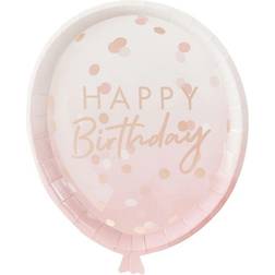 Ginger Ray Plates Balloon Shaped Pink/Rose Gold 8-pack