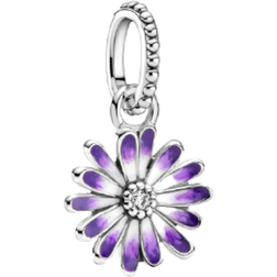 Pandora Daisy Flower Dangle Charm - Silver/Purple/Transparent
