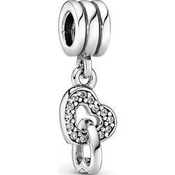 Pandaro Interlocking Hearts Dangle Charm - Silver/Transparent