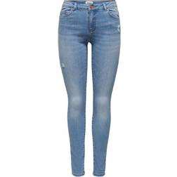 Only Wauw Life Mid Destroyed Skinny Fit Jeans - Blue/Light Medium Blue Denim