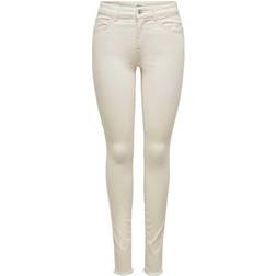 Only Blush Life Mid Waist Skinny Ankle Jeans - Ecru