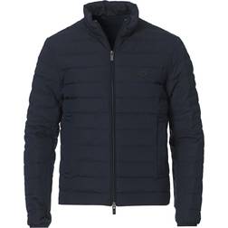 Emporio Armani Eagle Logo Patch Quilted Nylon Full-Zip Down Jacket - Navy Blue