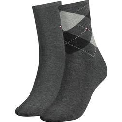 Tommy Hilfiger Check Socks Women's 2-pack - Middle Gray Melange