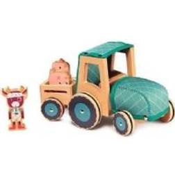Lilliputiens Wooden tractor with trailer and 2 pigs. Cow Rosalie