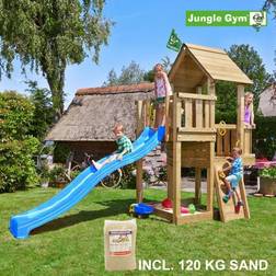 Jungle Gym Cubby legetårn komplet, inkl. 120 kg sand og blå rutschebane