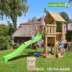 Jungle Gym Cubby legetårn komplet, inkl. 120 kg sand og grøn rutschebane