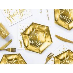 PartyDeco Sekskantet nytårspaptallerkener guld, 6stk