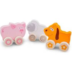 New Classic Toys wheelie Farm Animals trärosa/orange 3-delad