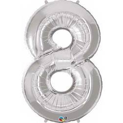 PartyDeco Foil Balloon Number 8 86cm Silver