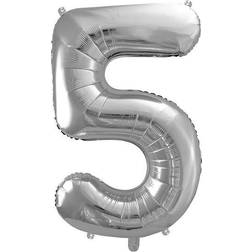 PartyDeco Foil Balloon Number 5 86cm Silver