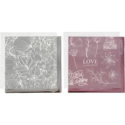 Dekorationsfolie og design limark, ark 15x15 cm, sølv, rosa, blomster, 4ark