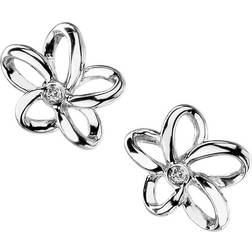 Hot Diamonds Paradise Plumeria Floral Stud Earrings - Silver/Diamond