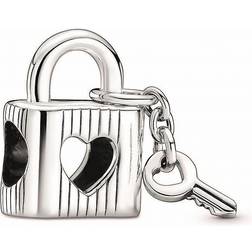 Pandora Padlock & Heart Key Charm - Silver/Black