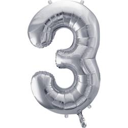PartyDeco Foil Balloon Number 3 86cm Silver
