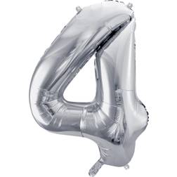 PartyDeco Foil Balloon Number 4 86cm Silver