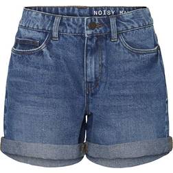Noisy May Smiley Normal Waist Denim Shorts - Medium Blue Denim