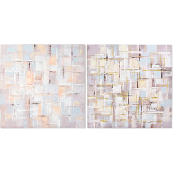 Dkd Home Decor Maleri Squares Lærred Abstrakt (2 pcs) (100 x 3 x 100 cm) Billede