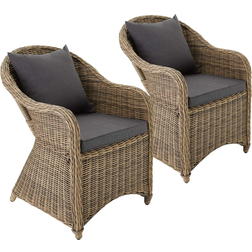 tectake 2 Poly- rattan luxury garden chair + cushion and back cushions Havelænestol