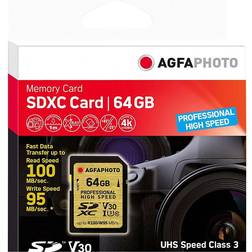 AGFAPHOTO High Speed ​​Professional SDXC Class 10 UHS-I U3 V30 100/95MB/s 64GB