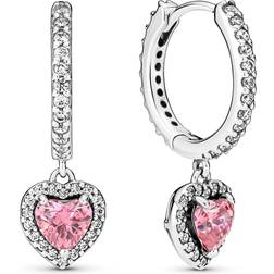 Pandora Sparkling Halo Heart Hoop Earrings - Silver/Pink/Transparent